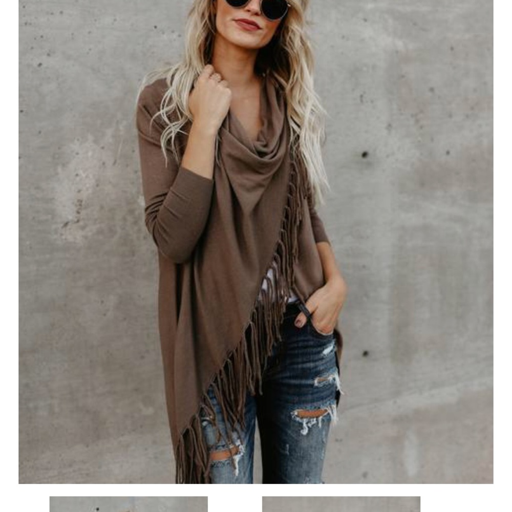 Olive green fringe shawl